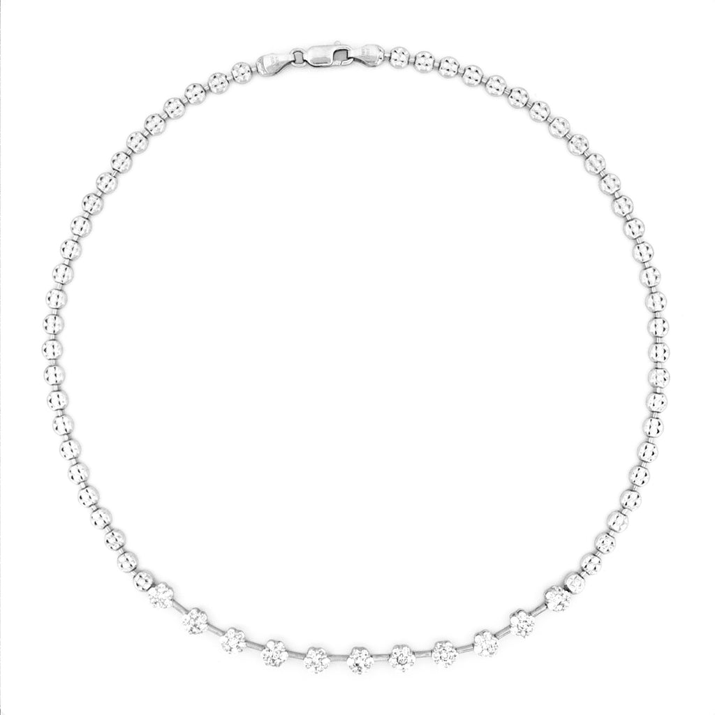 14K Gold Flower Shape and Diamond Cut Station Necklace