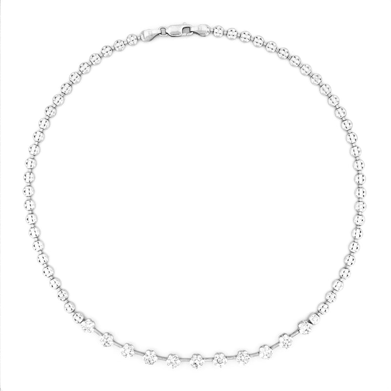 14K Gold Flower Shape and Diamond Cut Station Necklace