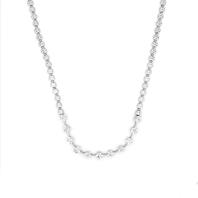 14K Gold Flower Shape and Diamond Cut Station Necklace