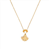 14K Gold Pearl in Clam Diamond Necklace