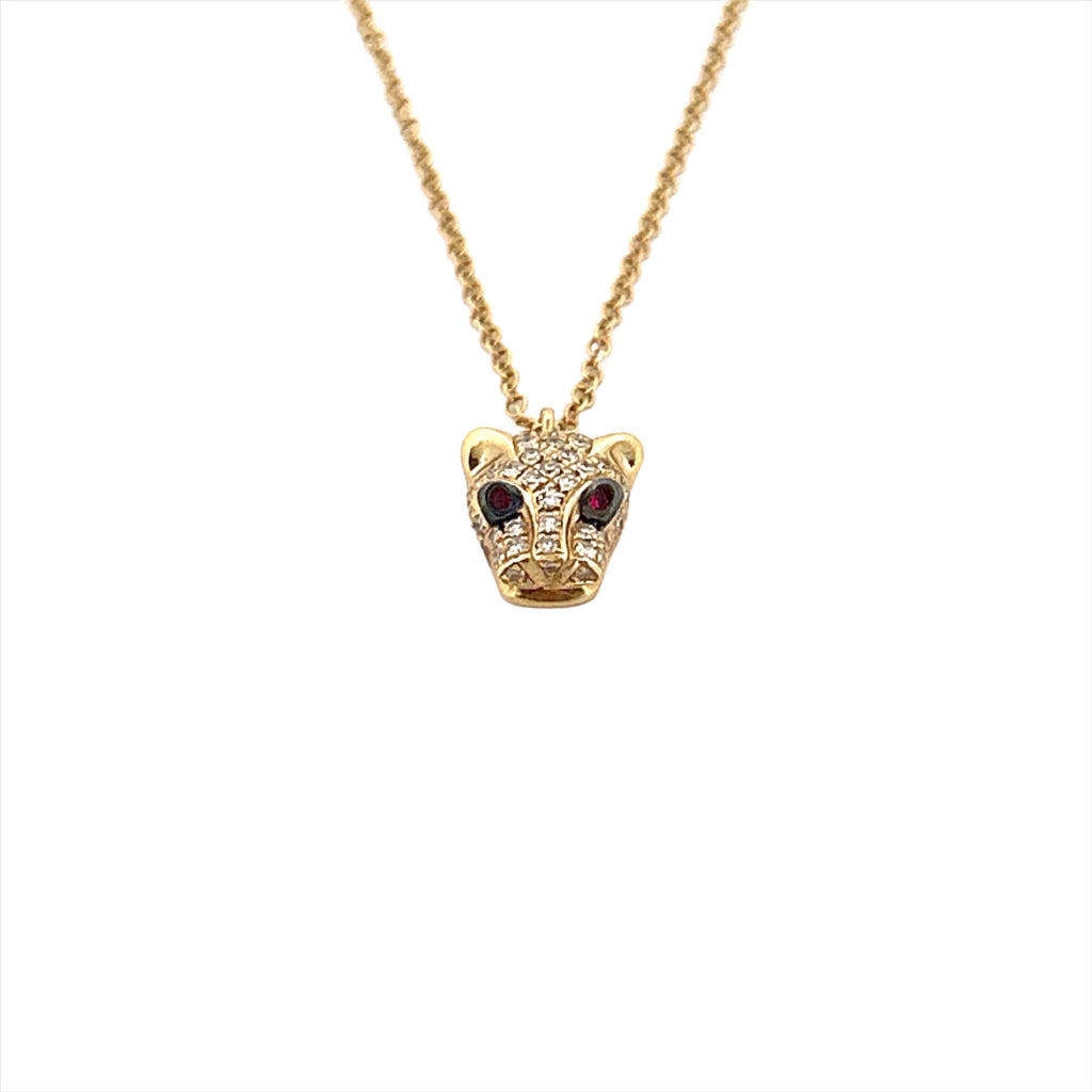 14K Gold Ruby Eye Diamond Panther Necklace