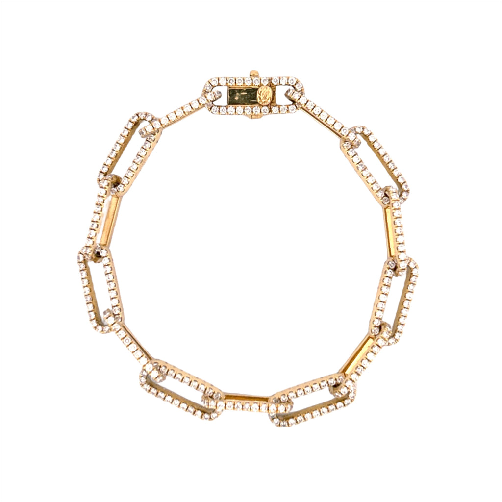 14K Gold Solid Diamond Paper Clip Bracelet