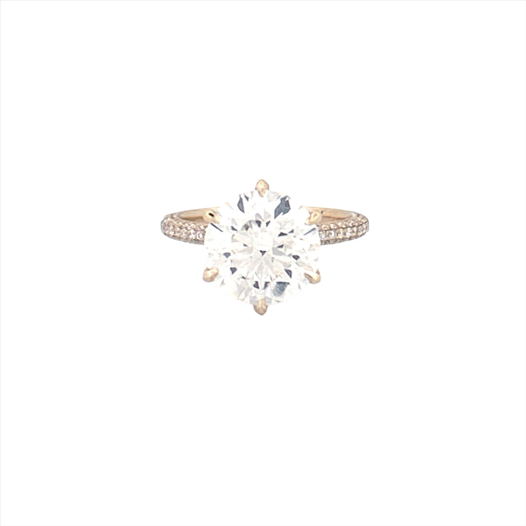 14K Gold Lab Grown 6-Prong 4.00 Carat Round Diamond on 3D 3/4 Setting Engagement Ring