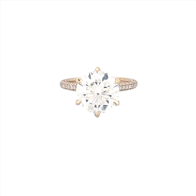 14K Gold Lab Grown 6-Prong 4.00 Carat Round Diamond on 3D 3/4 Setting Engagement Ring