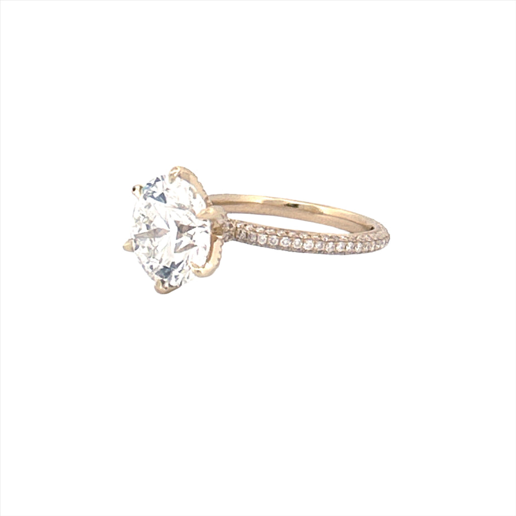 14K Gold Lab Grown 6-Prong 4.00 Carat Round Diamond on 3D 3/4 Setting Engagement Ring