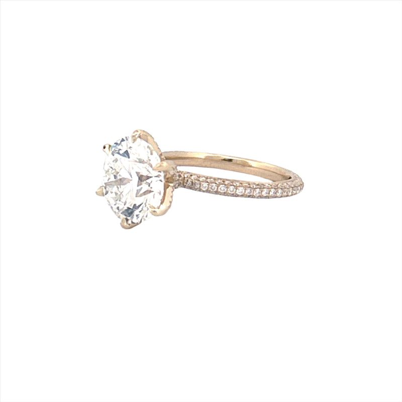 14K Gold Lab Grown 6-Prong 4.00 Carat Round Diamond on 3D 3/4 Setting Engagement Ring