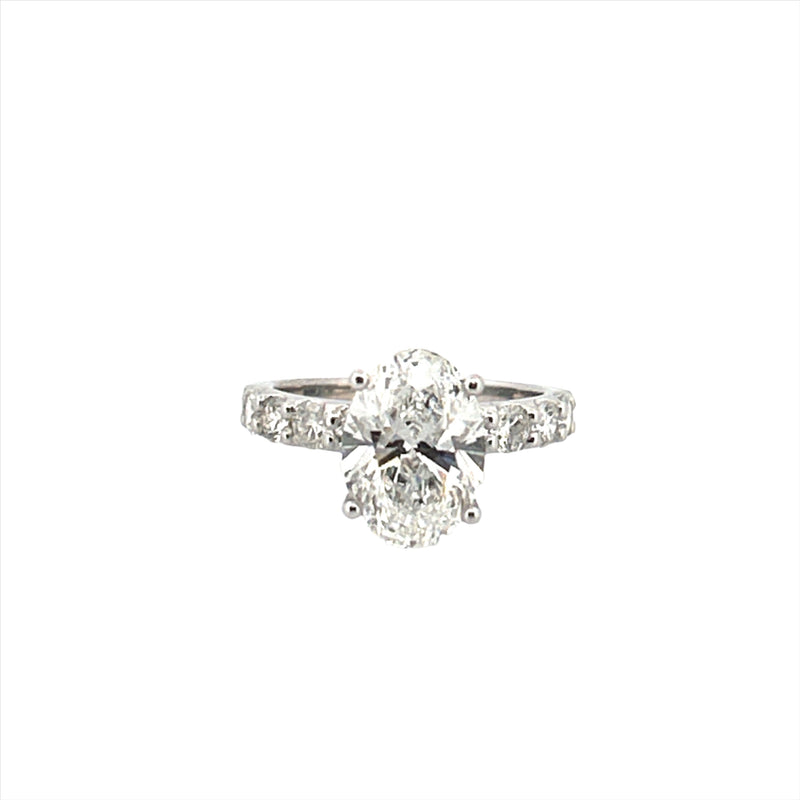 14K Gold 3.00 Carat Oval Lab Grown Diamond Prong Set Engagement Ring