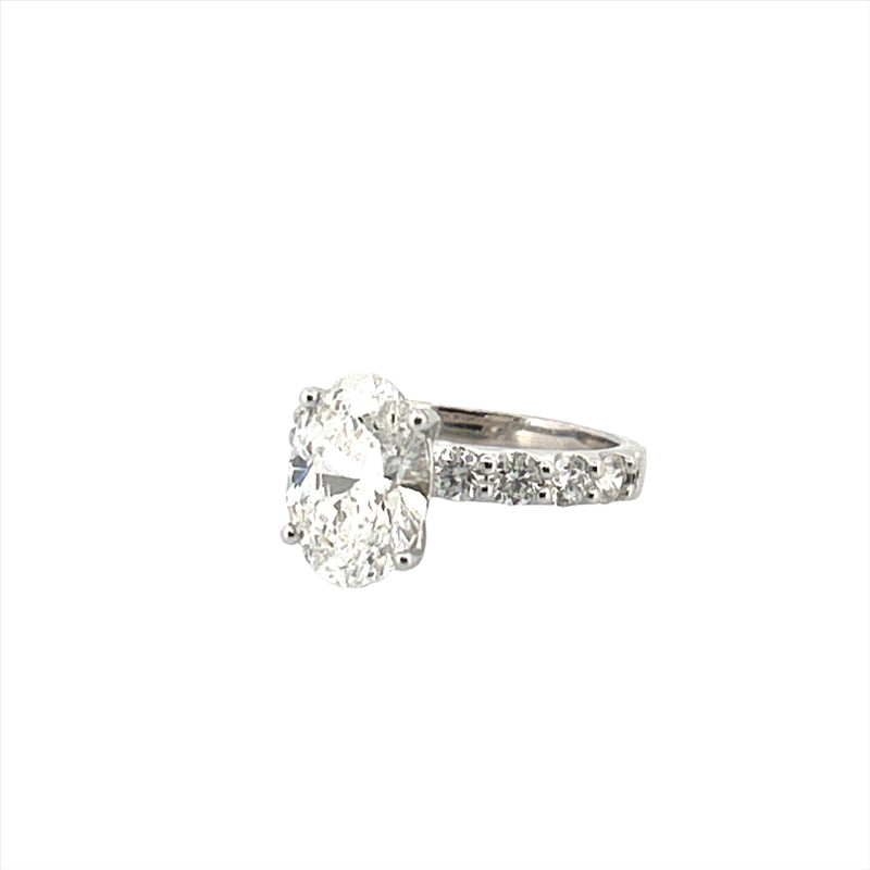 14K Gold 3.00 Carat Oval Lab Grown Diamond Prong Set Engagement Ring