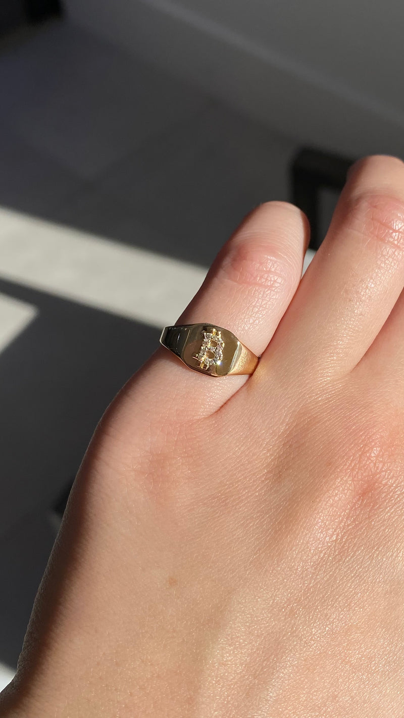 14K Gold Diamond Bitcoin Signet Band