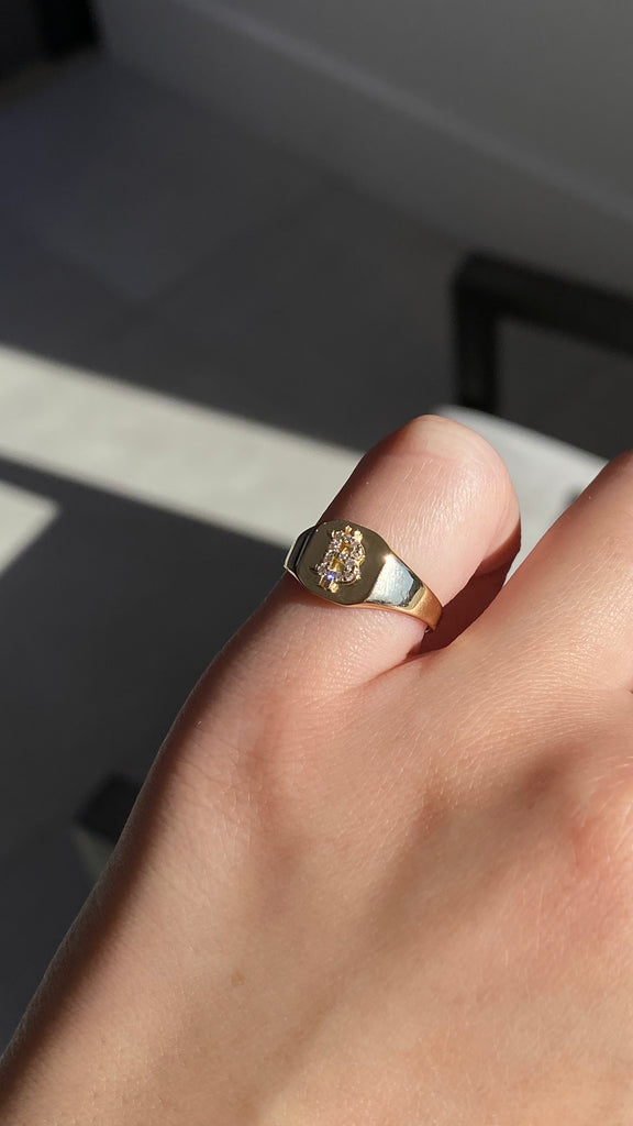 14K Gold Diamond Bitcoin Signet Band