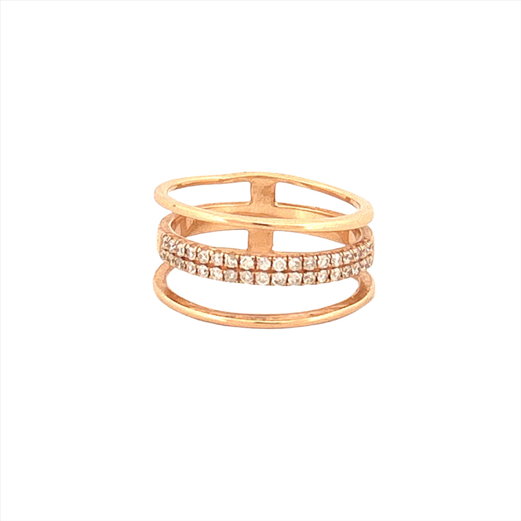 14K Gold Three Row Diamond Pave Band