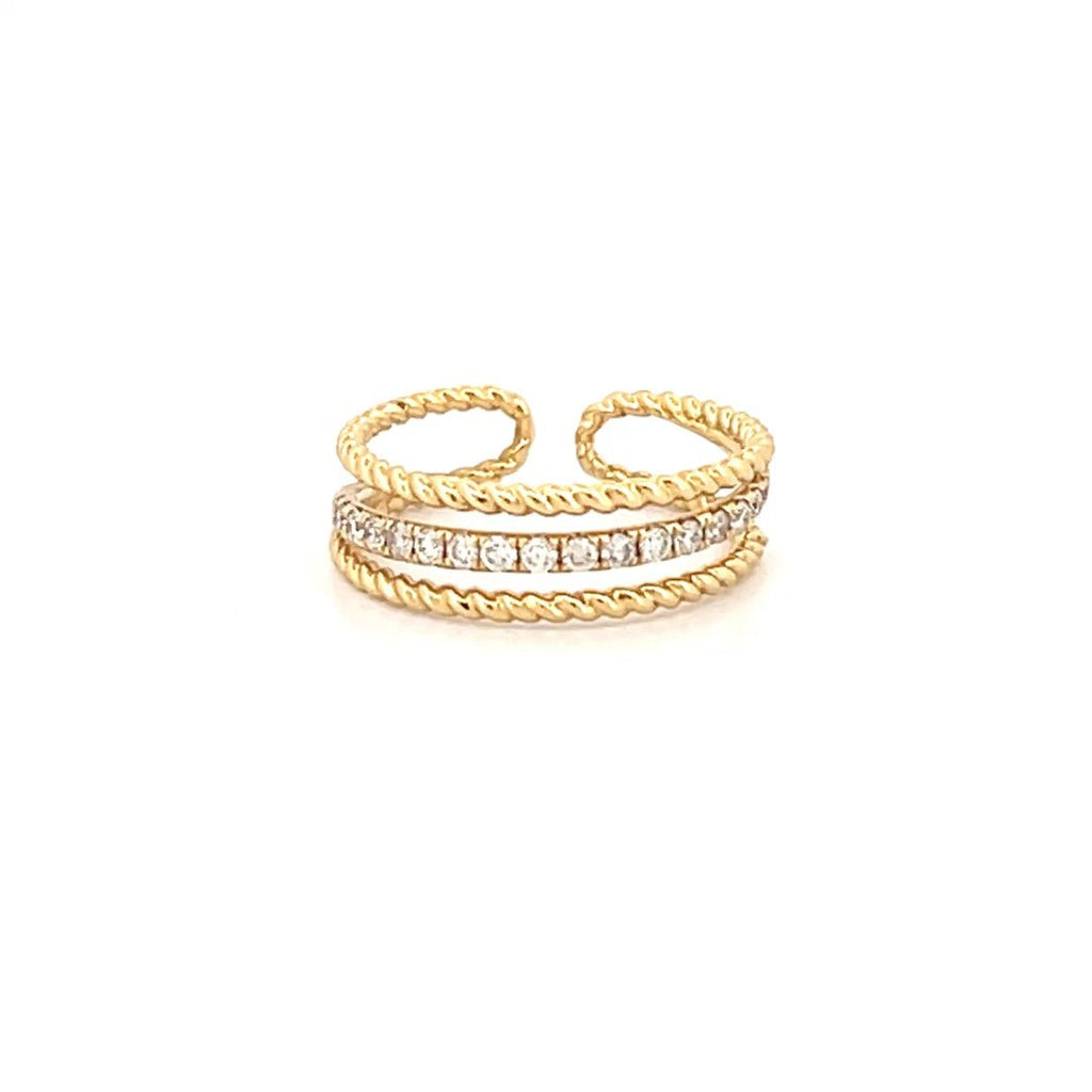 14K Gold Three Row Roped Diamond Band