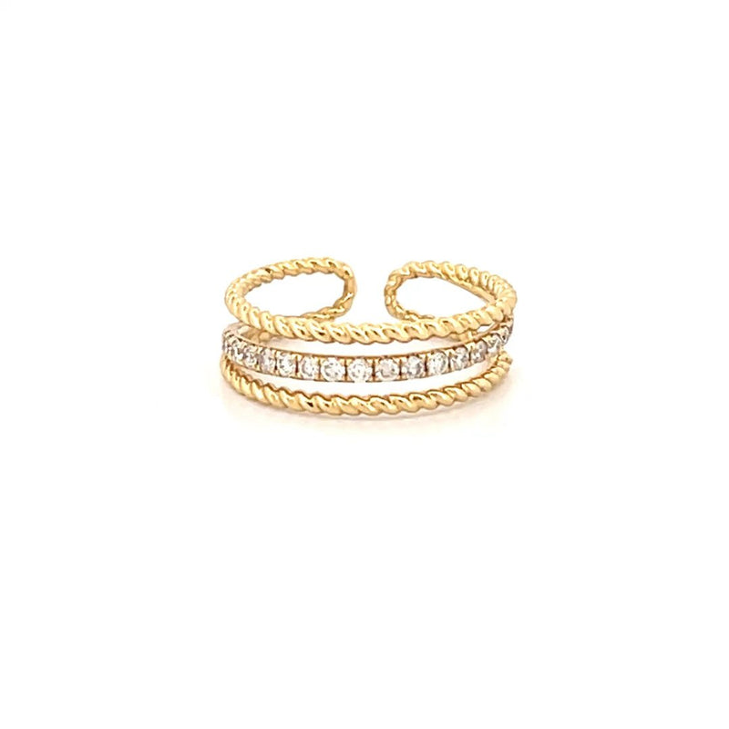 14K Gold Three Row Roped Diamond Band