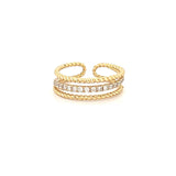 14K Gold Three Row Roped Diamond Band