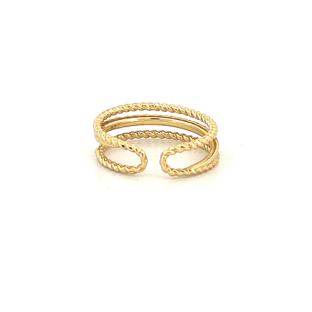 14K Gold Three Row Roped Diamond Band