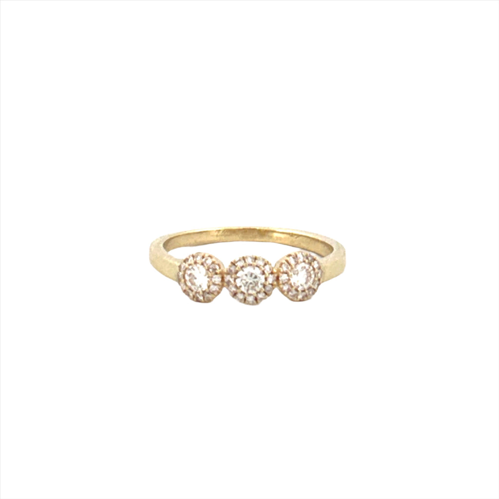 14K Gold Trio Round Halo Diamond Band