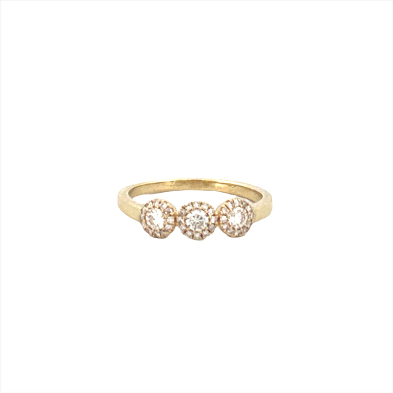 14K Gold Trio Round Halo Diamond Band
