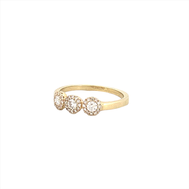 14K Gold Trio Round Halo Diamond Band
