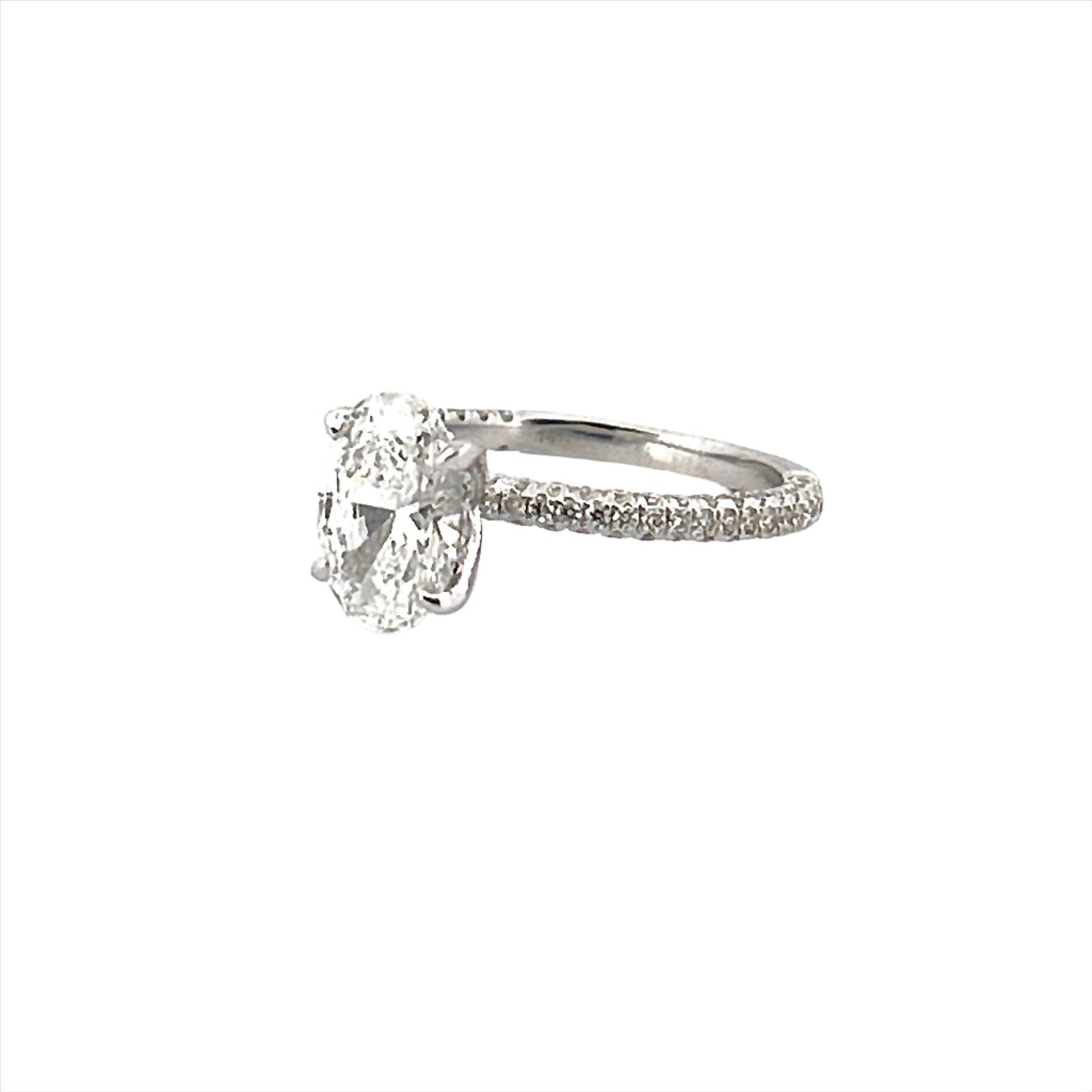 14K Gold Lab Grown 2.00 Carat Oval Diamond 3D Engagement Ring with Under Halo