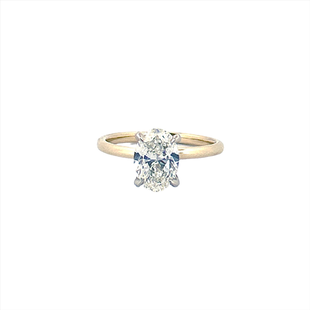 14K Two Tone Gold 2.00 Carat Oval Lab Grown Solitaire Engagement Ring