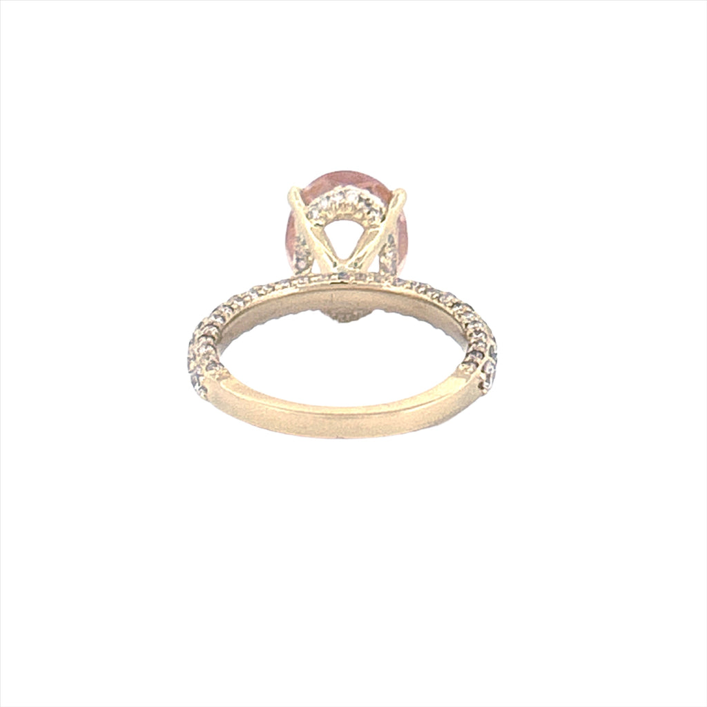 14K Gold Diamond Under Halo with 2.50 Carat Oval Morganite Engagement Ring