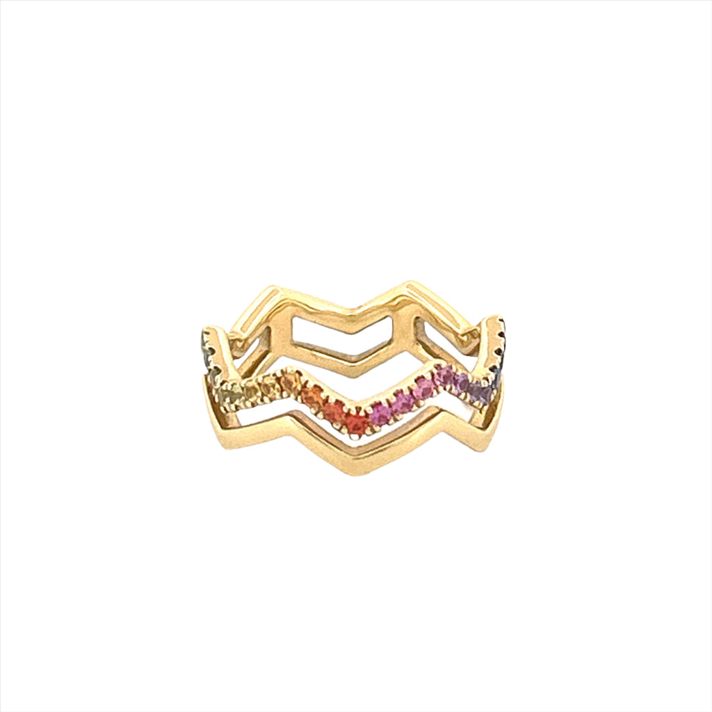 14K Gold Zig Zag Colorful Sapphire Band