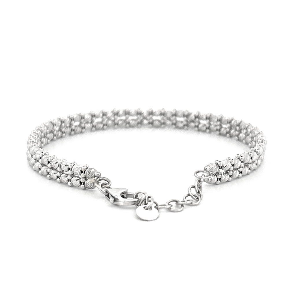 14K Gold Two Row Diamond Cut Bangle