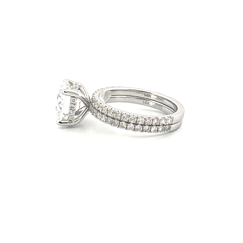 14K Gold 2.50 Carat Round Lab Grown Diamond Engagement Set with Under Halo