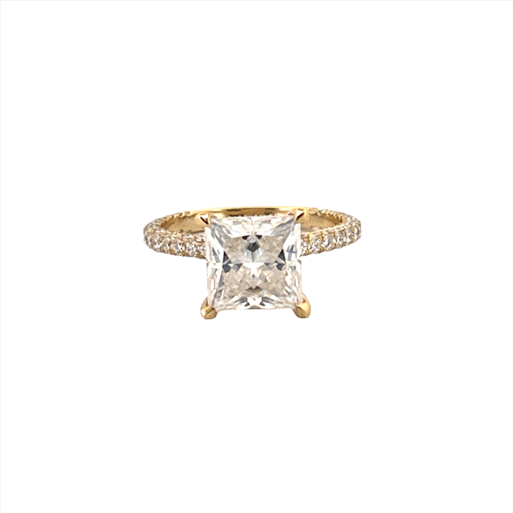 14K Gold 3.00 Princess Lab Grown Diamond Engagement Ring with Diamond Under Halo