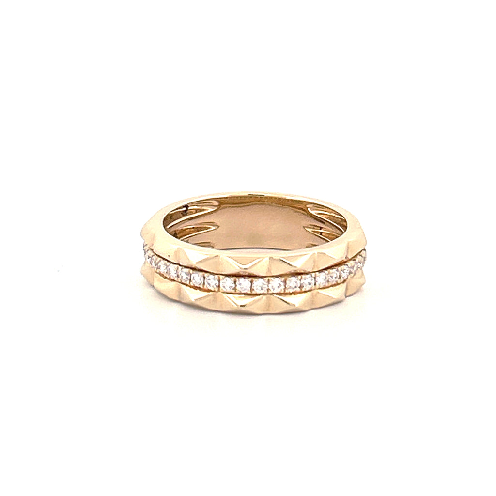 14K Gold Studded Three Row Diamond Band