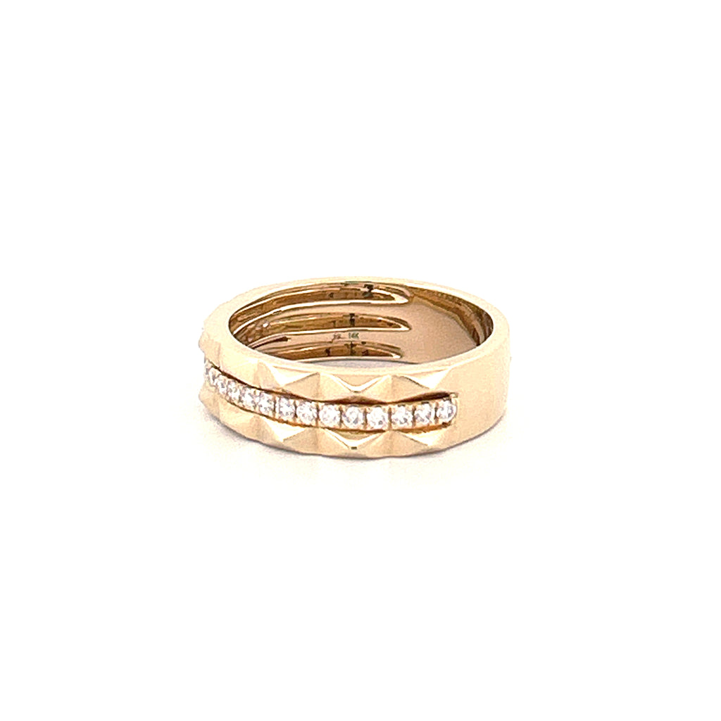 14K Gold Studded Three Row Diamond Band