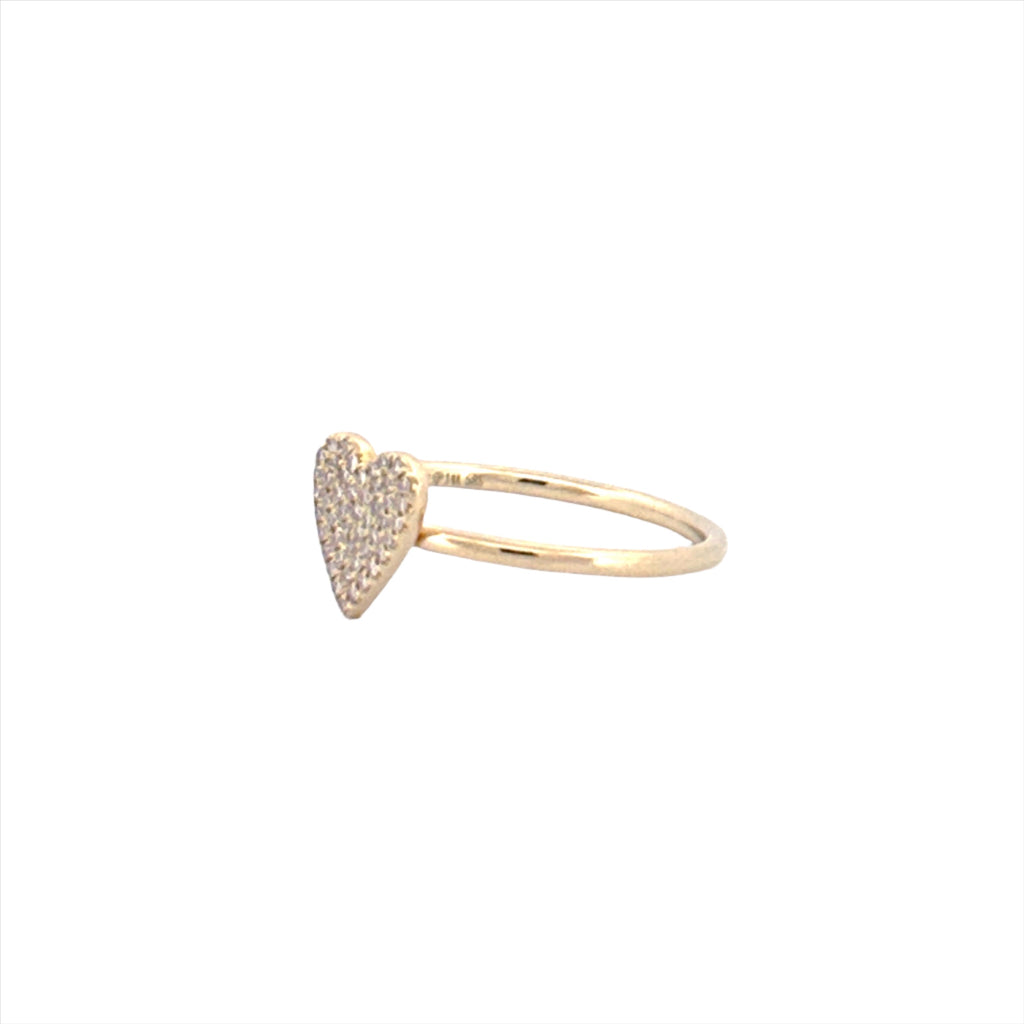 14K Gold Small Heart Diamond Pave Ring