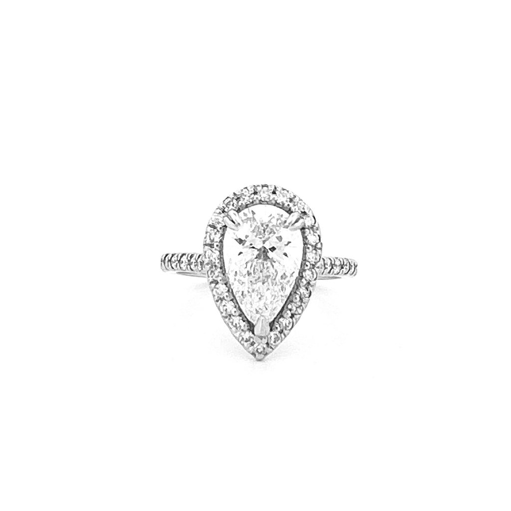 14K Gold 2.00 Carat Pear Lab Grown Diamond Prong Setting Engagement Ring with Halo