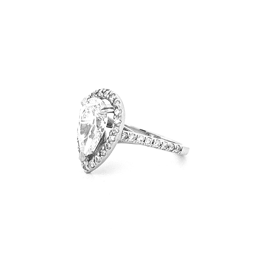14K Gold 2.00 Carat Pear Lab Grown Diamond Prong Setting Engagement Ring with Halo