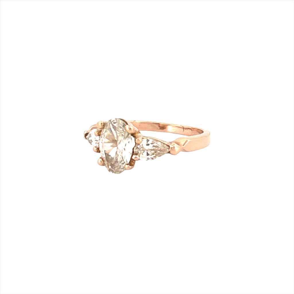 14K Gold Three Stone Lab Grown Oval Diamond Engagement Ring