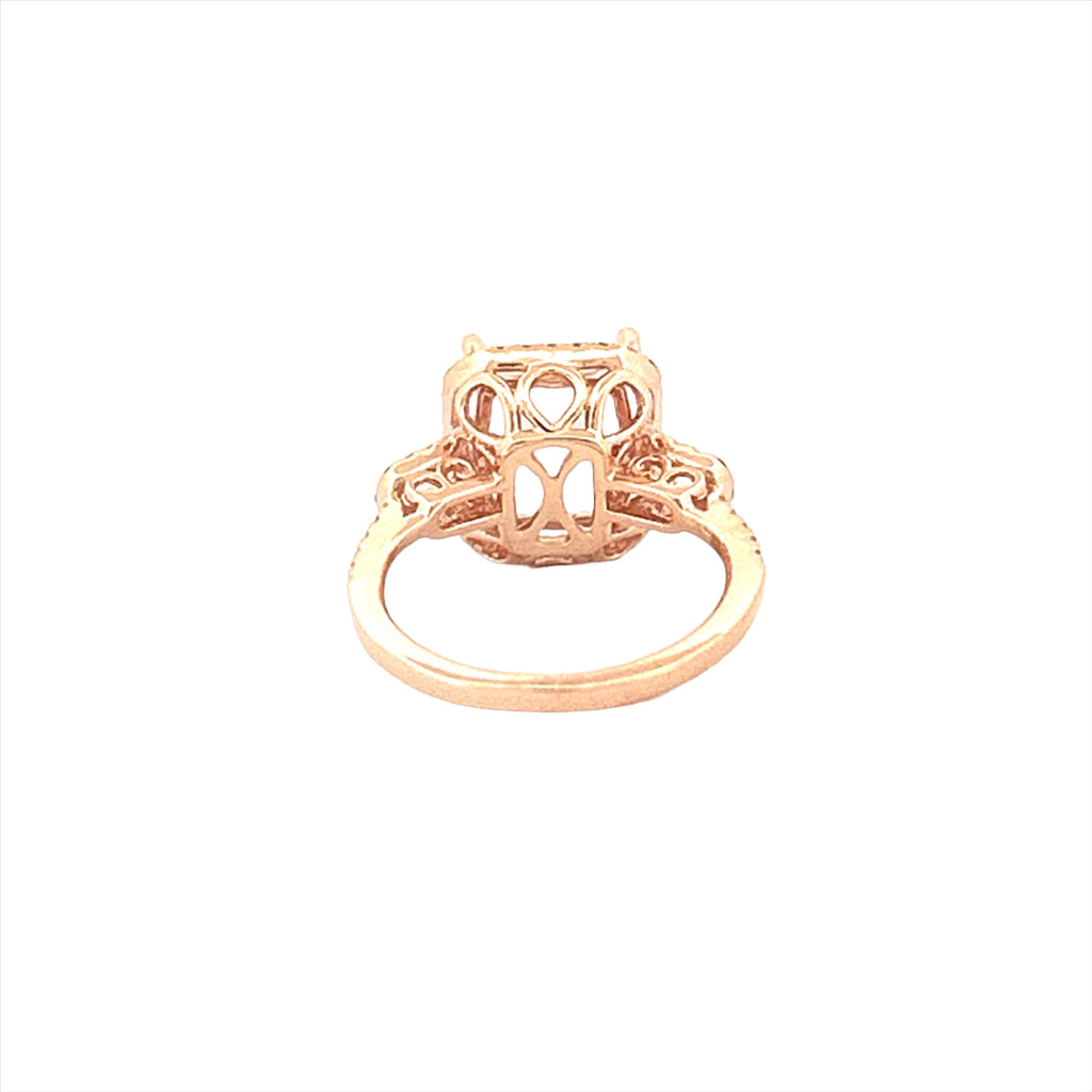14K Gold 2.80 Carat Cushion Morganite Halo and U Shank Engagement Ring