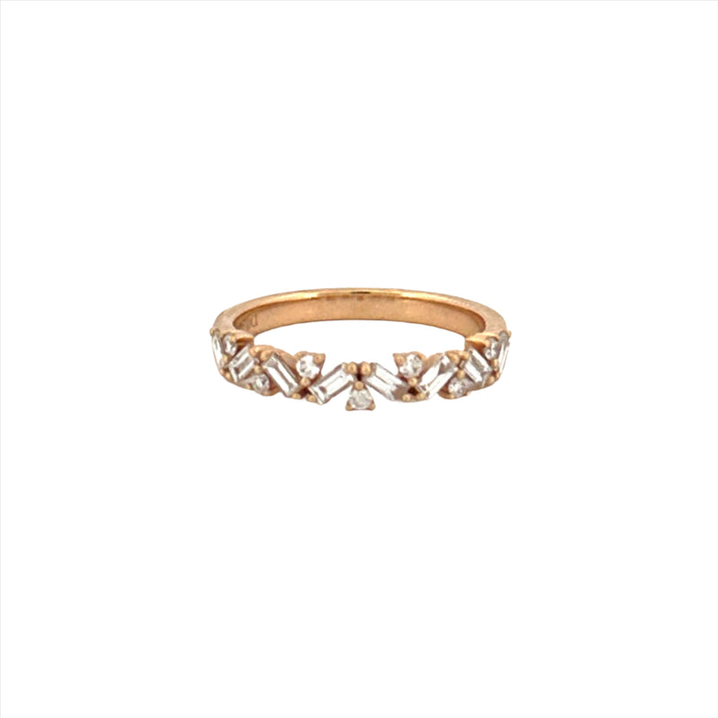 14K Gold Staggered Baguette and Round Diamond Fashion Art Deco Band