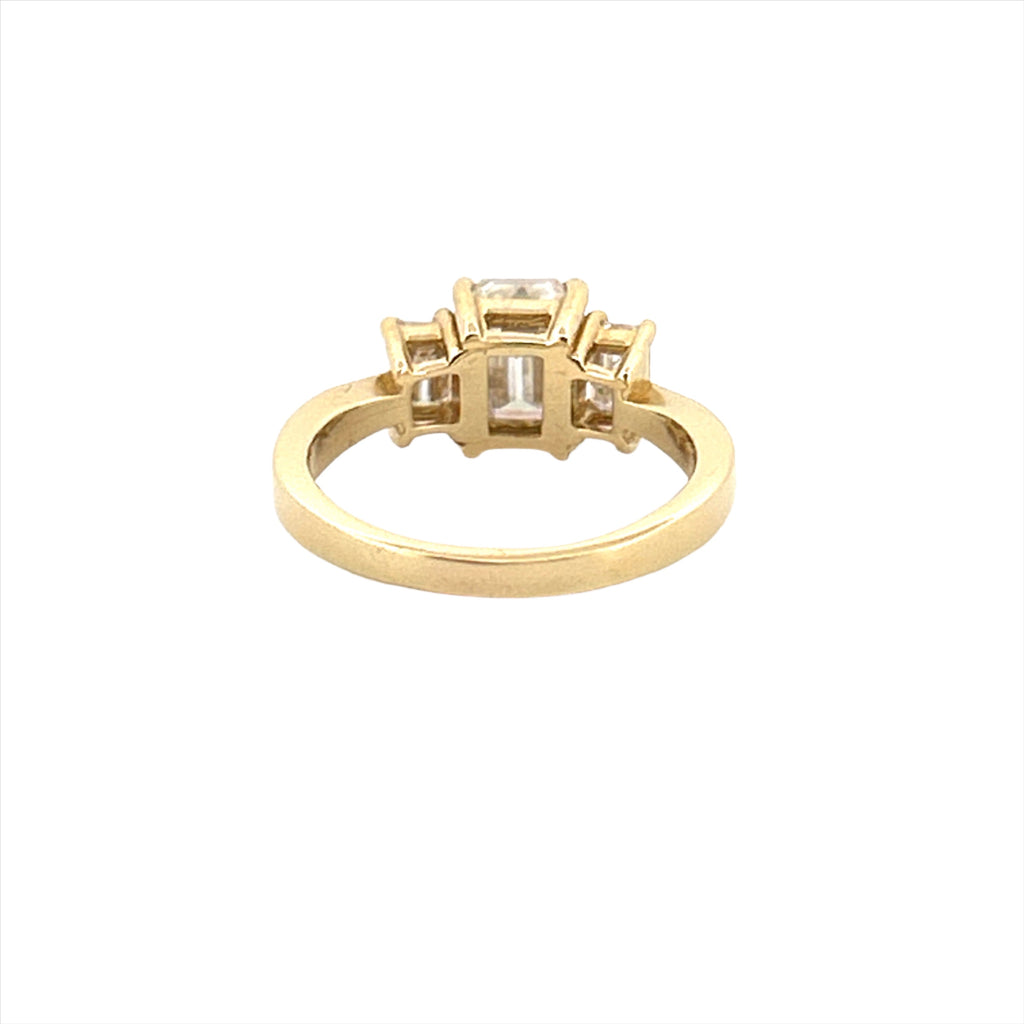 14K Gold Three Stone 2.50 Carat Emerald Moissanite Engagement Ring