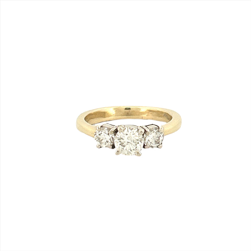 14K Gold Three Stone 1.20 Carat Round Lab Grown Diamond Basket Set Engagement Ring