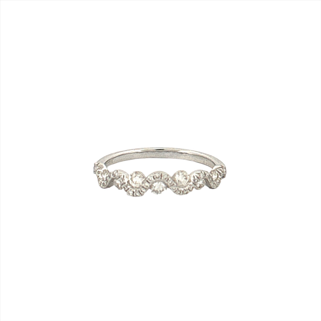 14K Gold Wavy Round Diamond Band