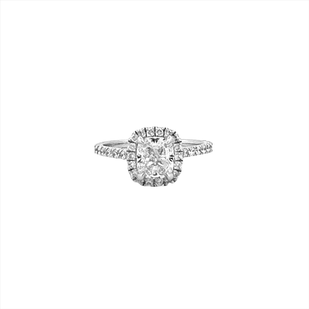14K Gold 1.20 Carat Natural Cushion Diamond Halo Engagement Ring