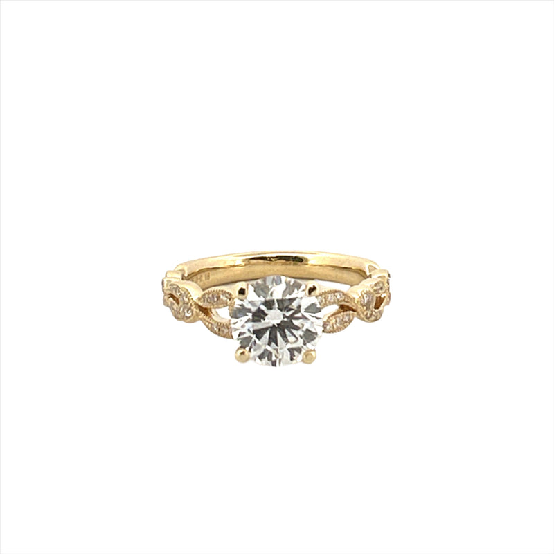 14K Gold 1.60 Carat Lab Grown Round Art Deco Leaf Engagement Ring