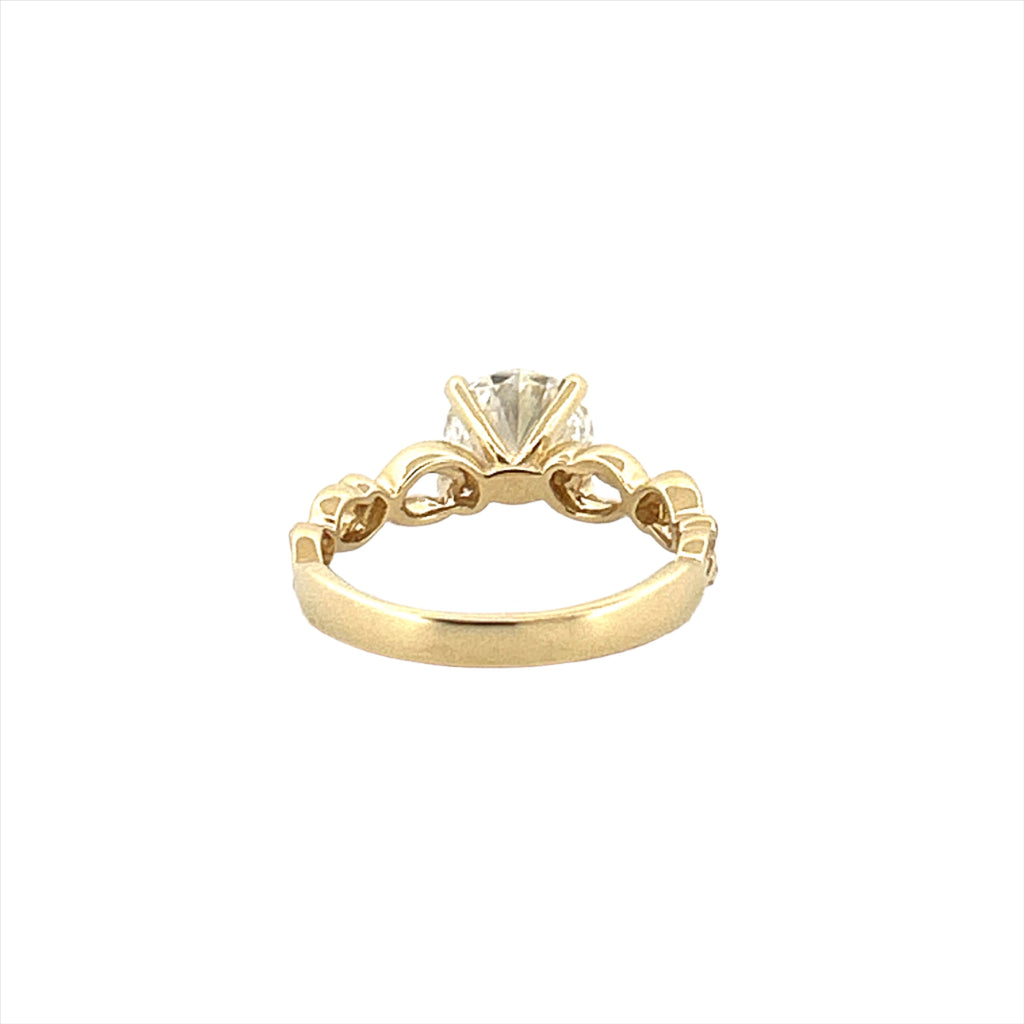 14K Gold 1.60 Carat Lab Grown Round Art Deco Leaf Engagement Ring
