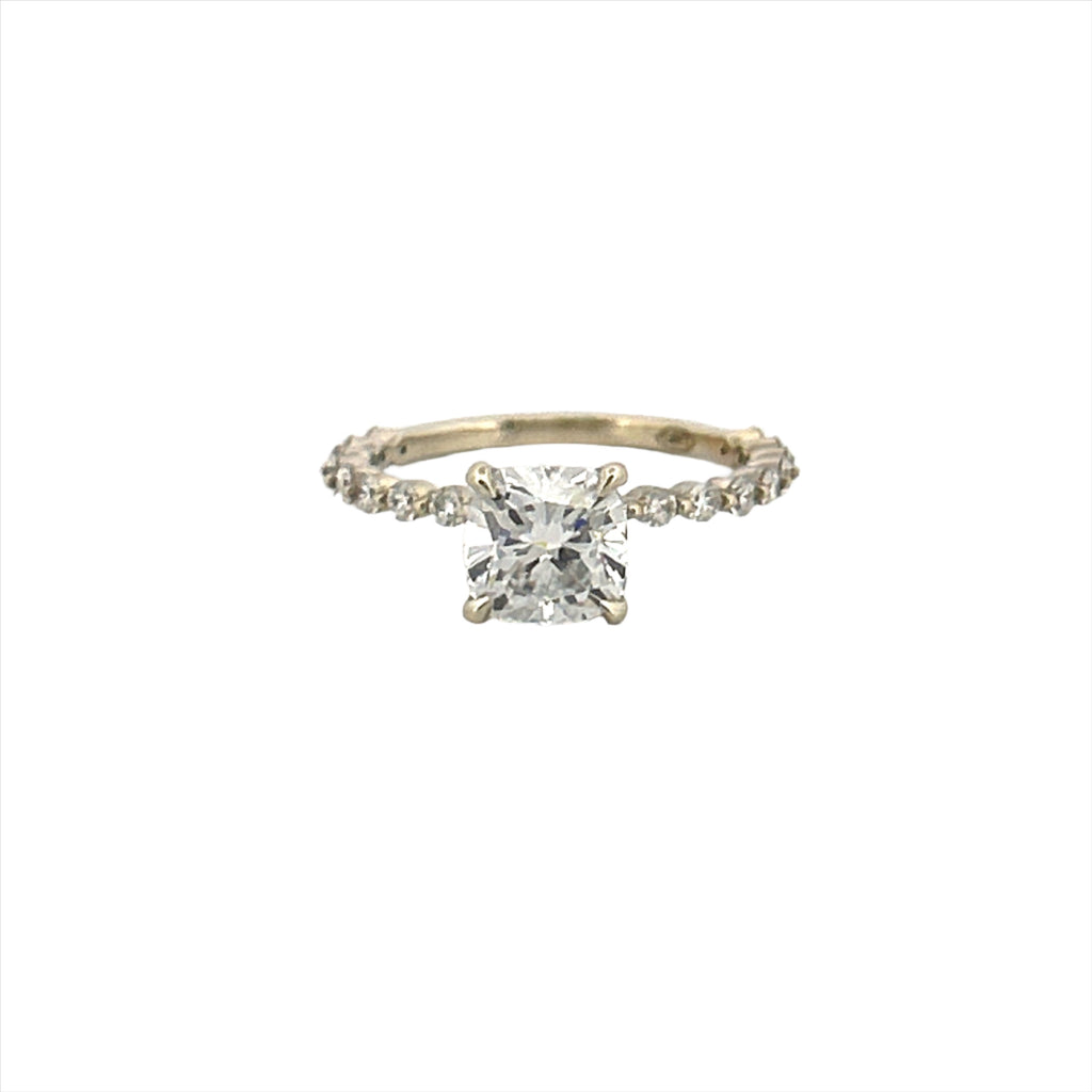 14K Gold 1.20 Carat Lab Grown Cushion Cut Diamond Single Prong Under Halo Engagement Ring