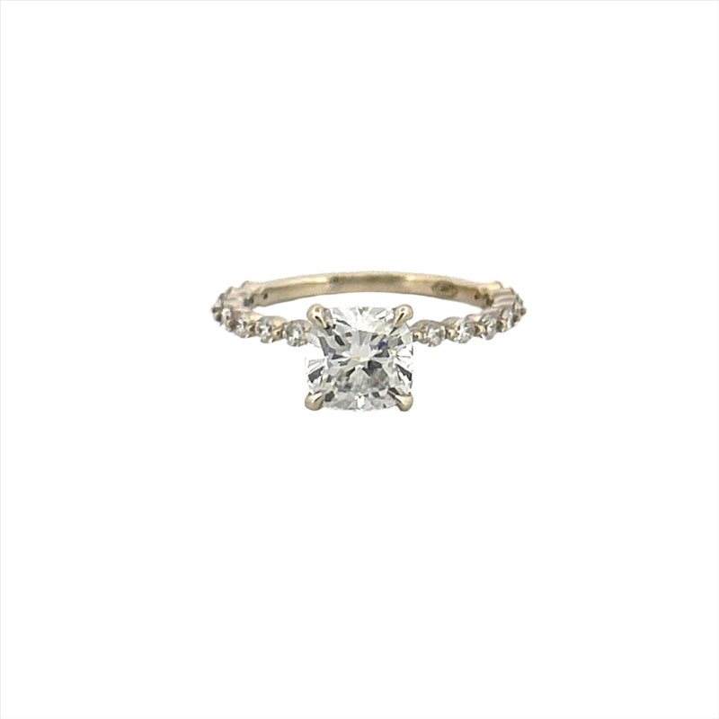 14K Gold 1.20 Carat Lab Grown Cushion Cut Diamond Single Prong Under Halo Engagement Ring