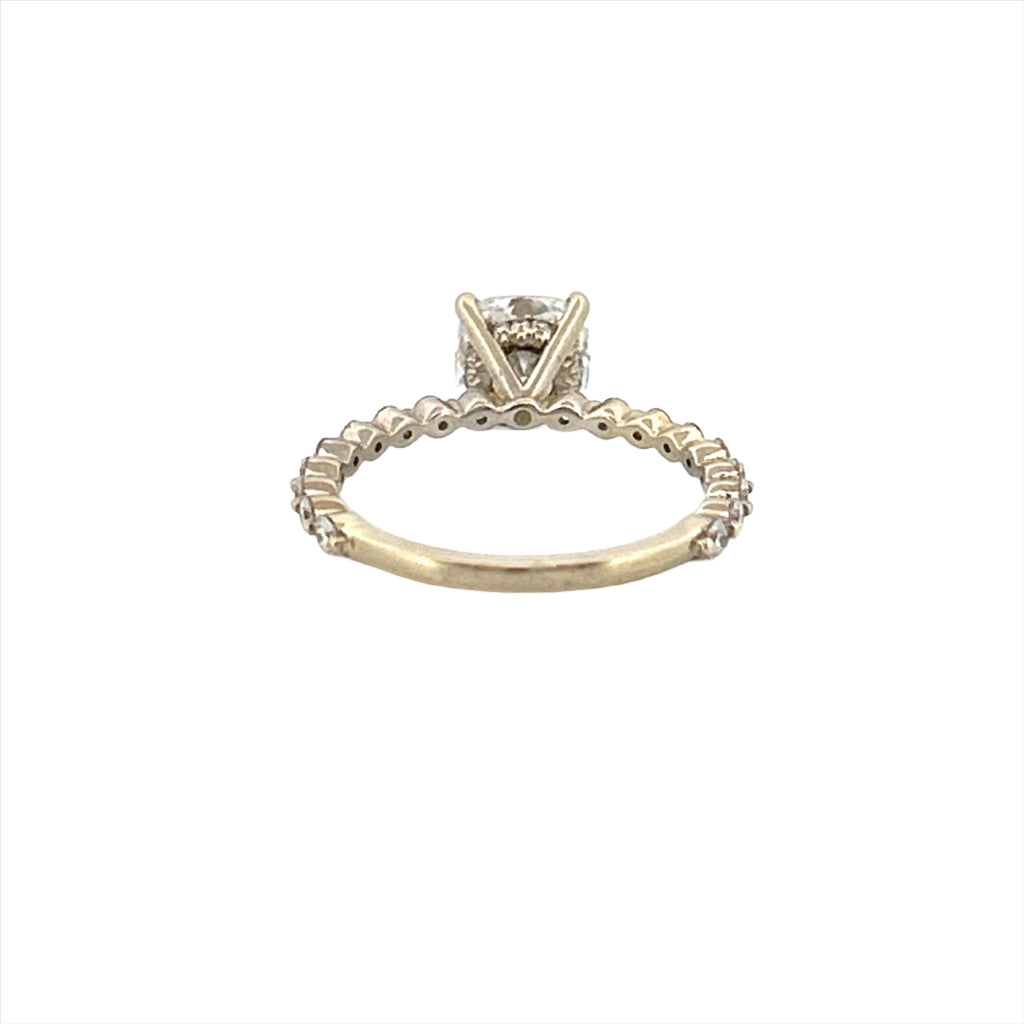 14K Gold 1.20 Carat Lab Grown Cushion Cut Diamond Single Prong Under Halo Engagement Ring