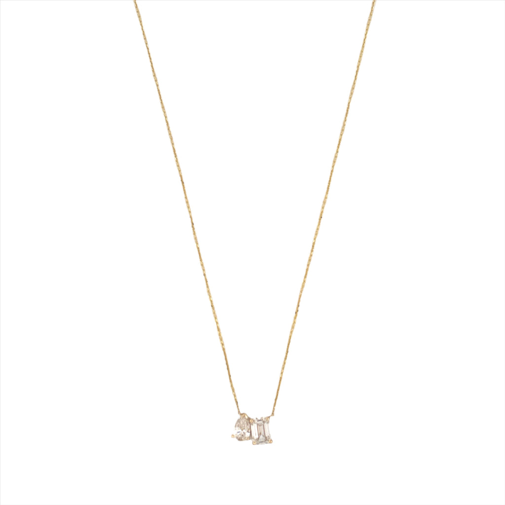 14K Gold Lab Grown Pear and Emerald Basket Set Pendant Necklace