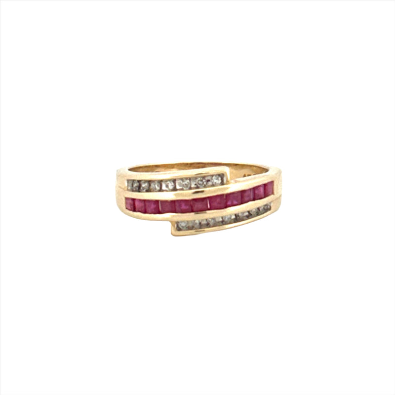 14K Gold Wrapped Channel Diamond and Ruby Band