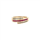 14K Gold Wrapped Channel Diamond and Ruby Band