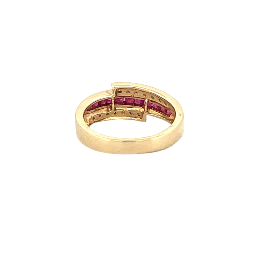 14K Gold Wrapped Channel Diamond and Ruby Band